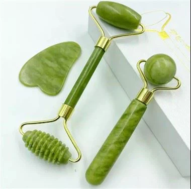 3 i 1 naturlig mini grønn jade rulle gua sha sett