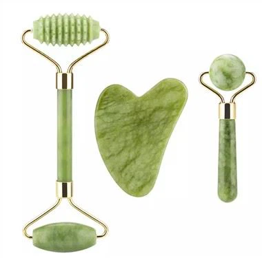 Tilpasset logo ansiktsgrønn jade roller gua sha sett