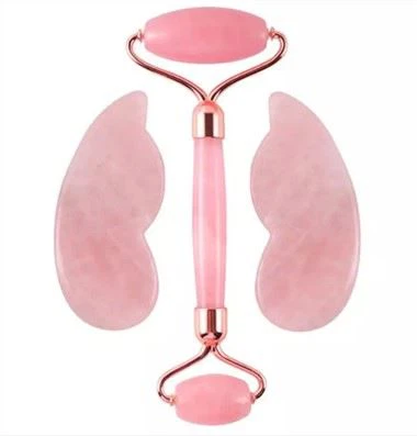 Rosa 3 i 1 sett Body Slimming Massager Jade Roller Gua Sha Sett